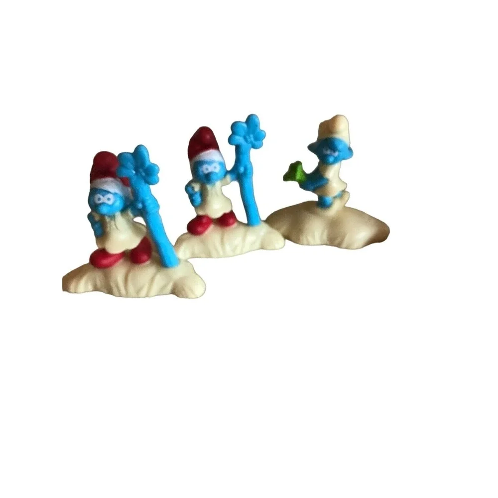 Set of 6 Vintage 1980's plastic Smurf Smurfette Figures, Cake Toppers